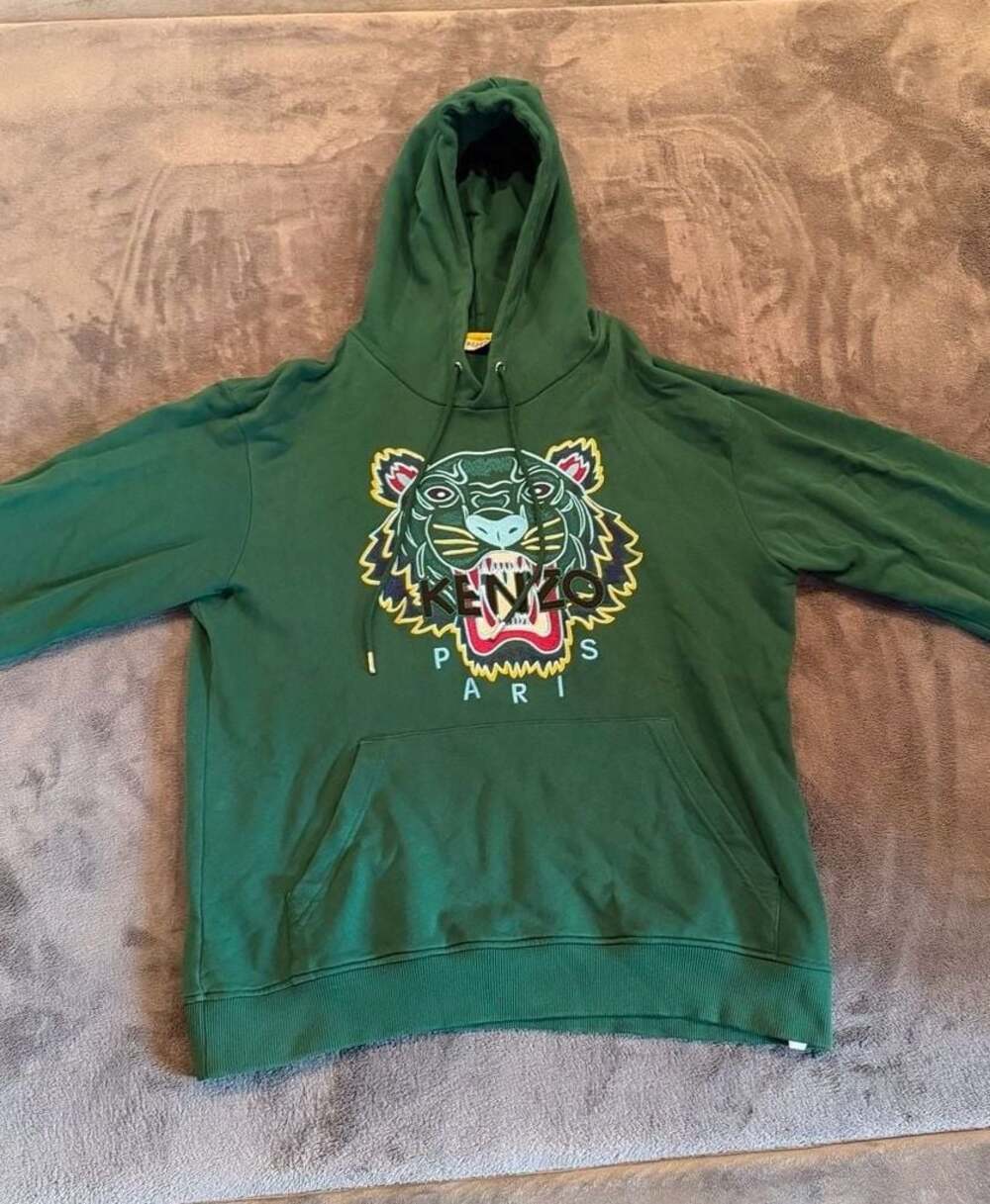 Kenzo Paris Tiger Embroidered Pullover Hoodie Green Size M